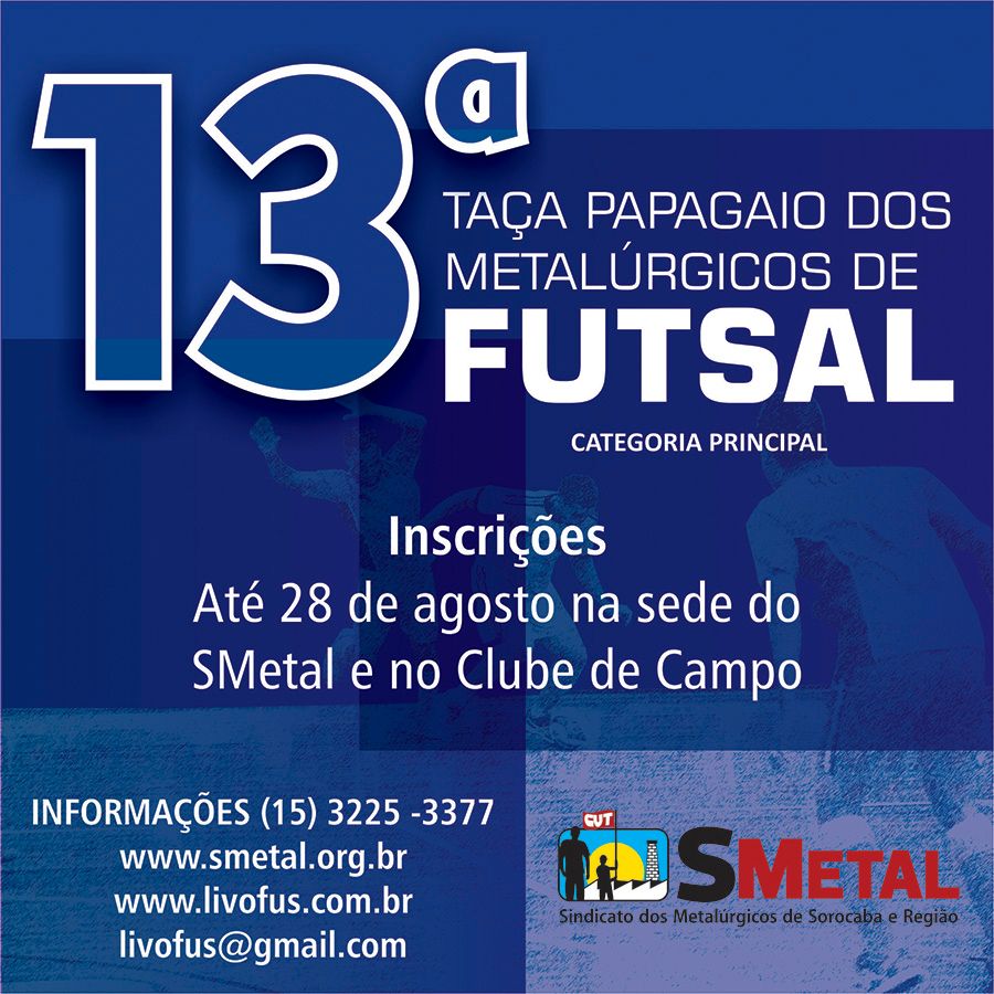 A inscrição deve ser feita na sede do Sindicato, de segunda a sexta, das 8h às 18h30, ou no Clube de Campo, de quarta a domingo, das 9h às 18h.