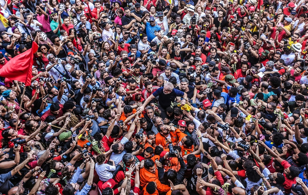 O ex presidente Luiz Inacio Lula da Silva depois da missa nos braços do povo do sindicato dos Metalurgicos do ABC