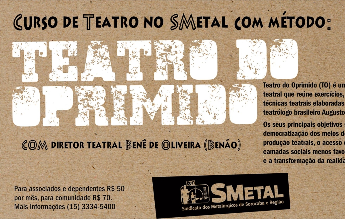 Podem se inscrever interessados a partir de 16 anos; curso de teatro terá duração de seis meses, com aulas de três horas nas tardes de sábado