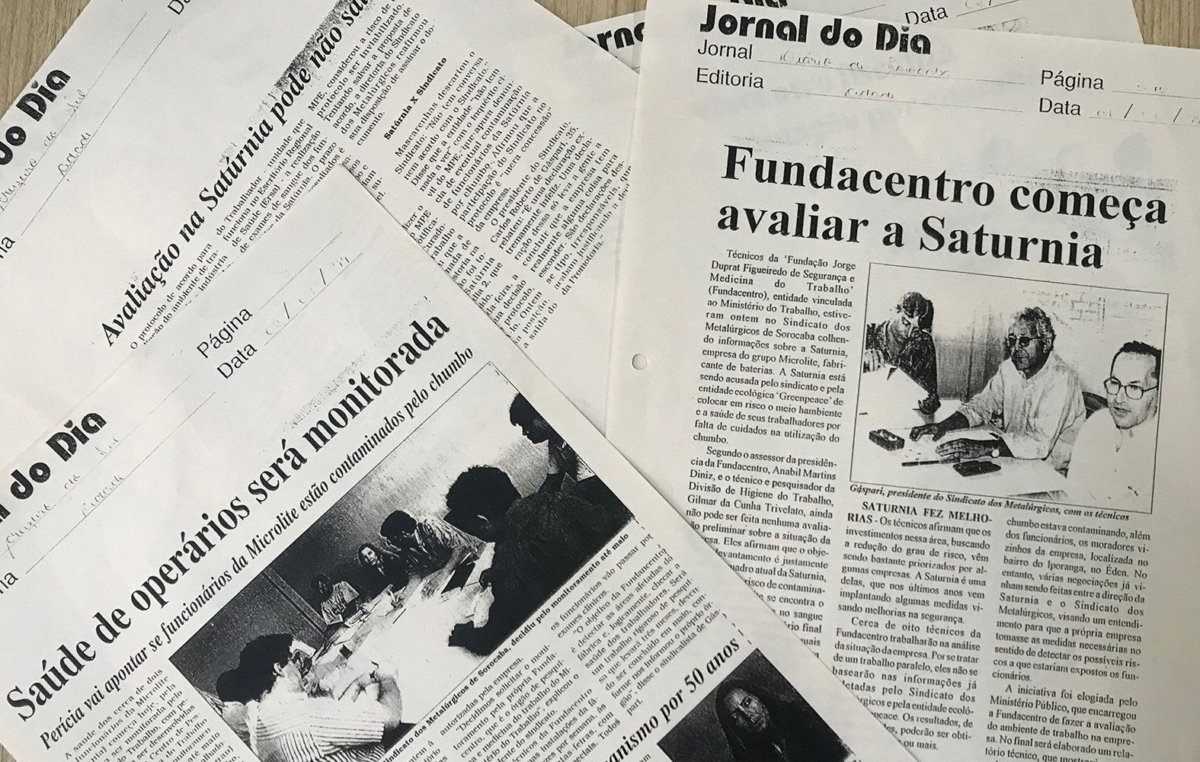 Reportagens de 1994 sobre o início do monitoramento da área e da saúde dos trabalhadores pelo Ministério do Trabalho, após denúncia da diretoria do Sindicato dos Metalúrgicos