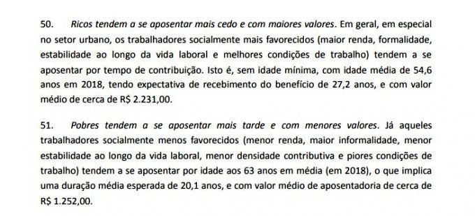 Argumentações que constam nos itens 50 e 51 do documento anexo ao texto da Pec da Previdência