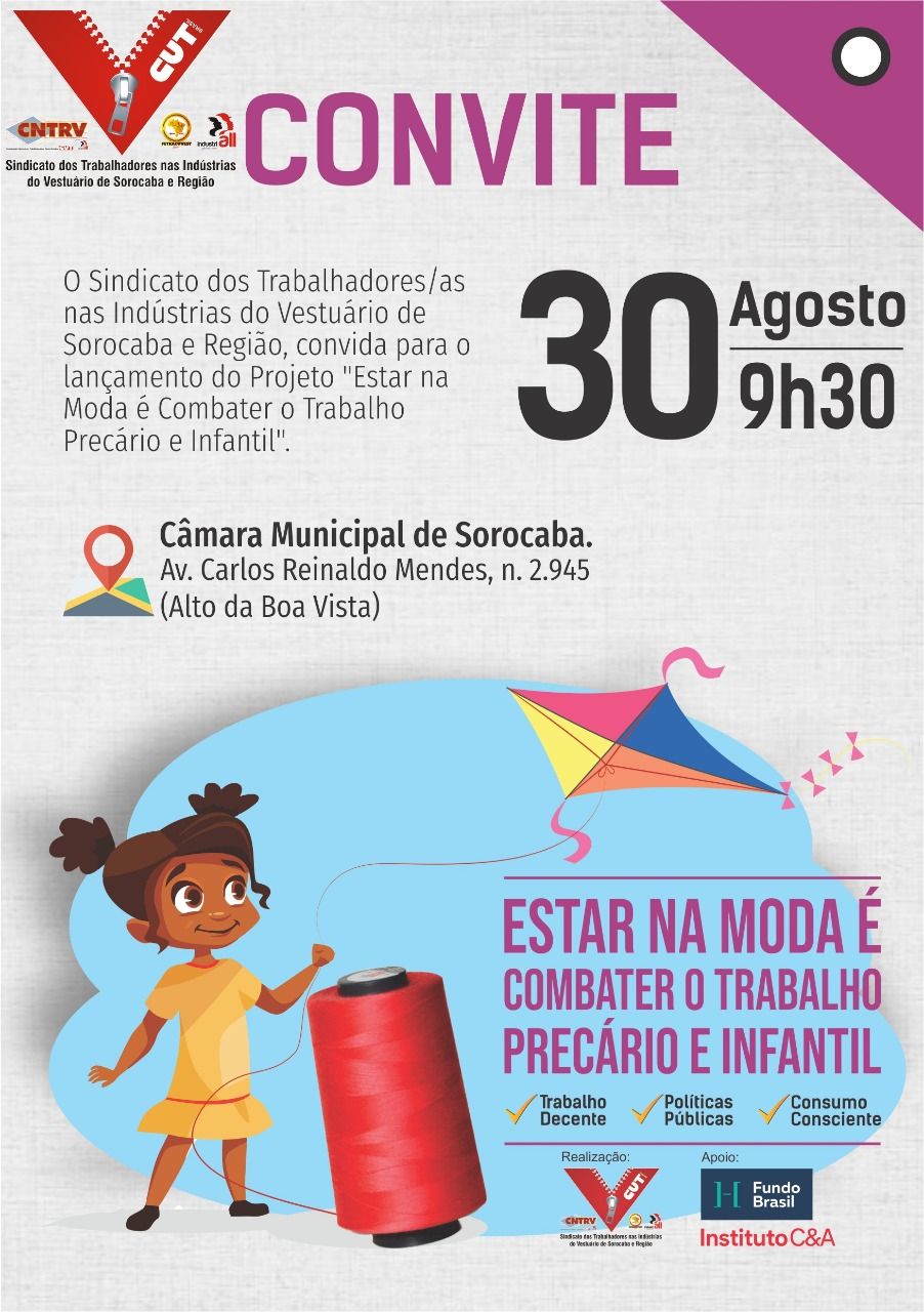O projeto “Estar na Moda é Combater o Trabalho Precário e Infantil” conta com parceria do Fundo Brasil e Instituto C&A