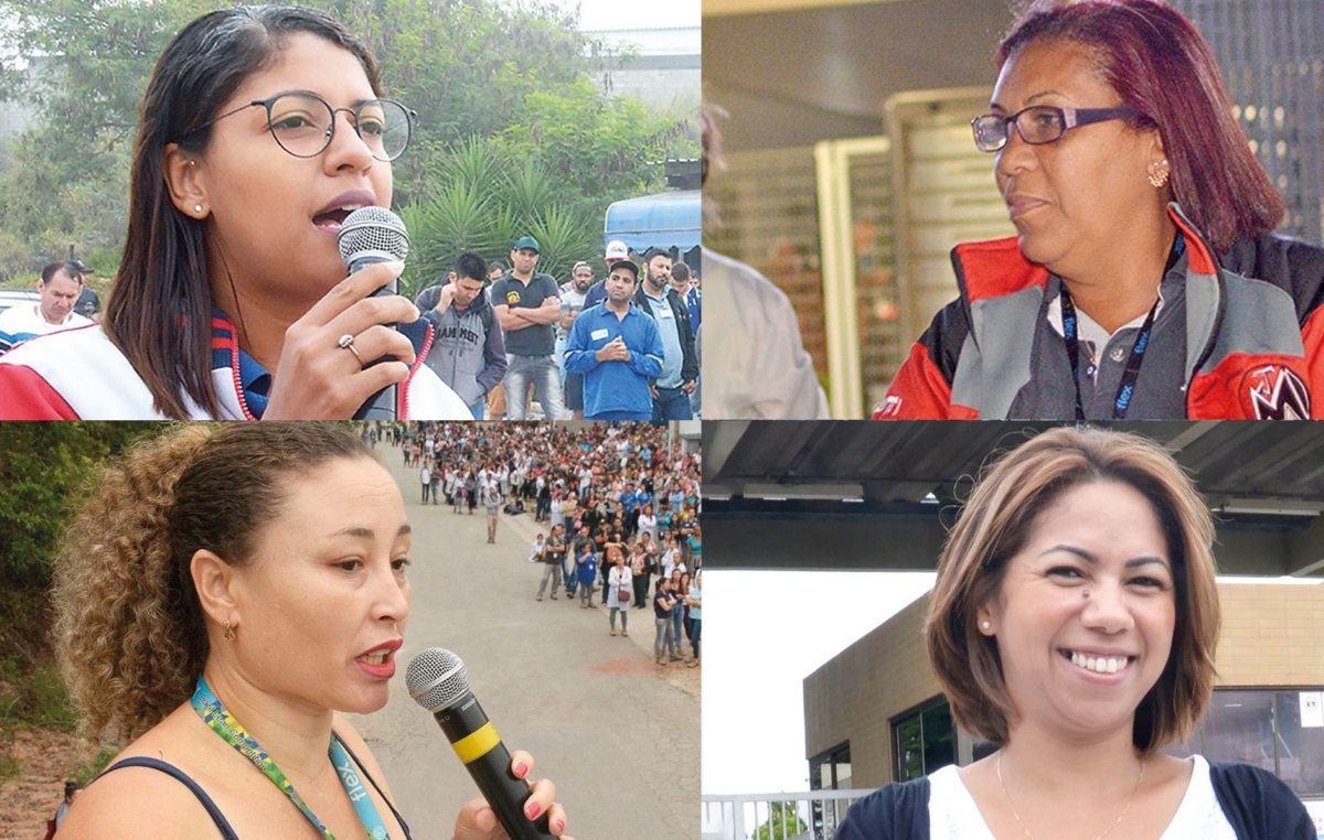 As dirigentes do SMetal Priscila Silva, Nazaré Inocencia, Lindalva Martins e a trabalhadora Cíntia Regina