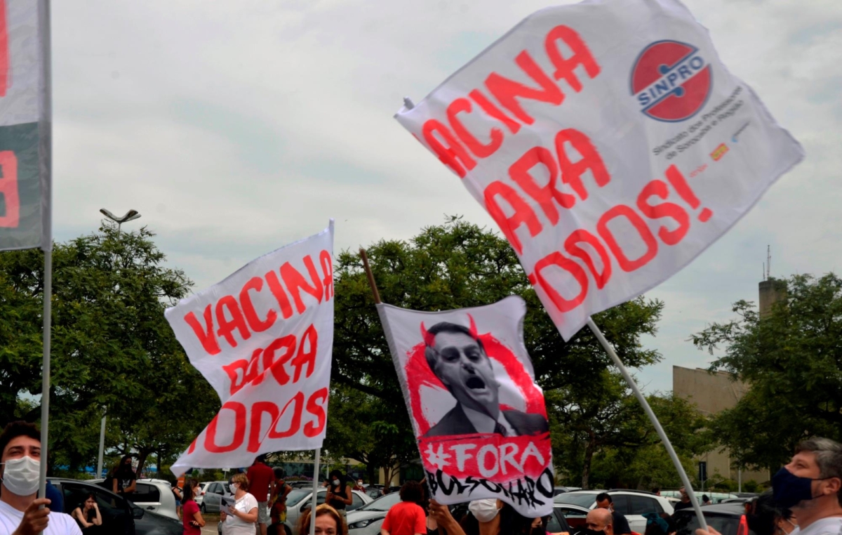 Manifestantes pediam a saída de Jair Bolsonaro da presidência, além de um plano concreto de vacinação da população