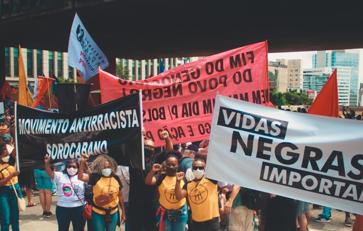 Militantes do SMetal e do Movimento Negro no ato por justiça a Moïse, em São Paulo