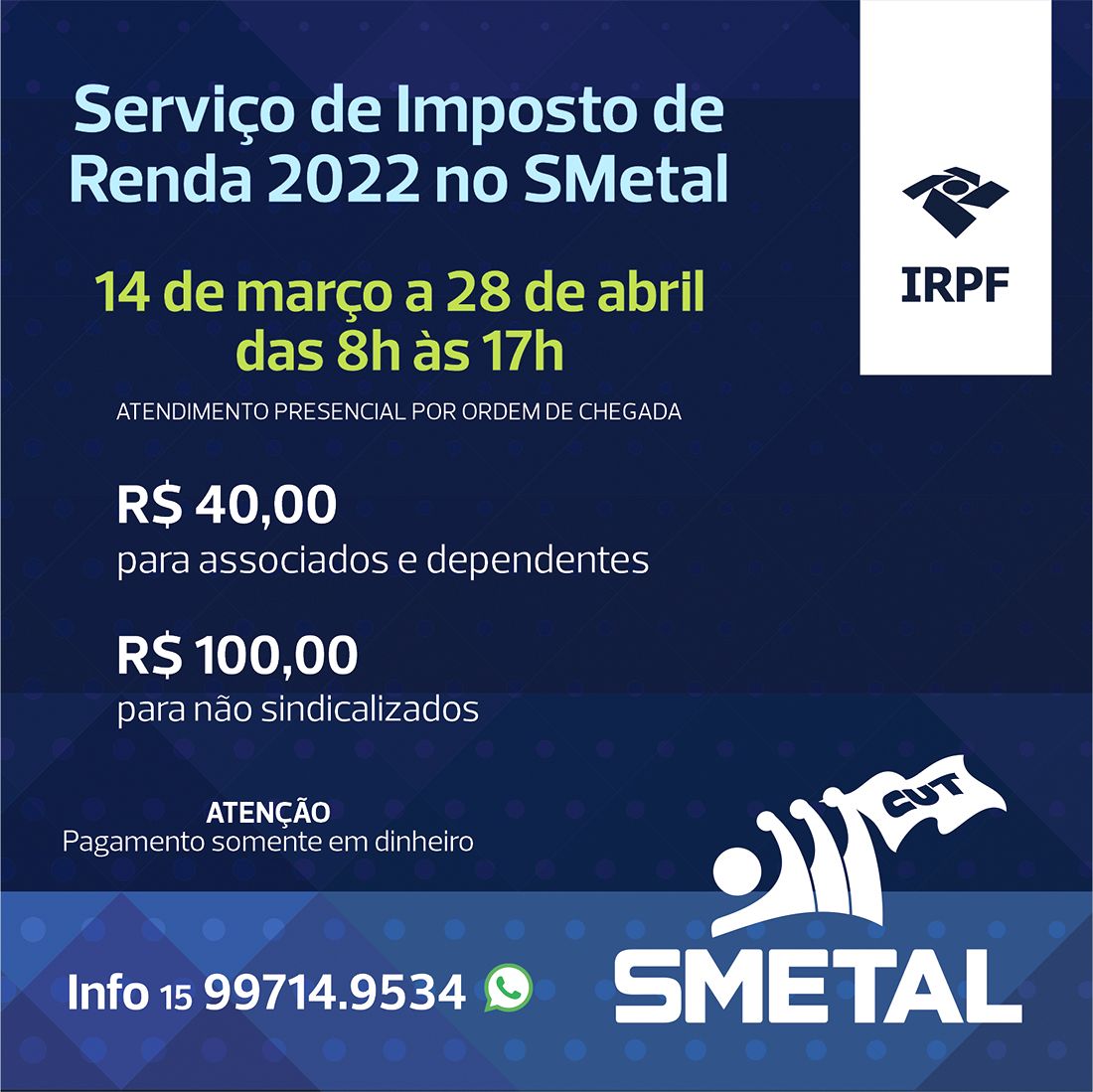 Informações sobre o serviço de declaração do IRPF no SMetal