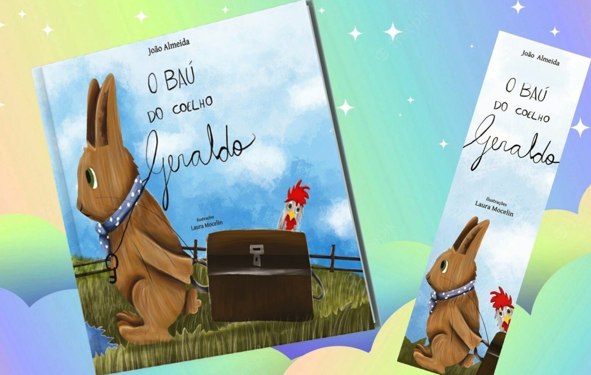 O livro infantil “O Baú do coelho Geraldo” tem 28 páginas, no formato 20x20 cm, com ilustrações feitas por Laura Mocelin