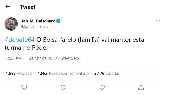 Jair Bolsonaro ironiza e se referir ao Bolsa Família como 